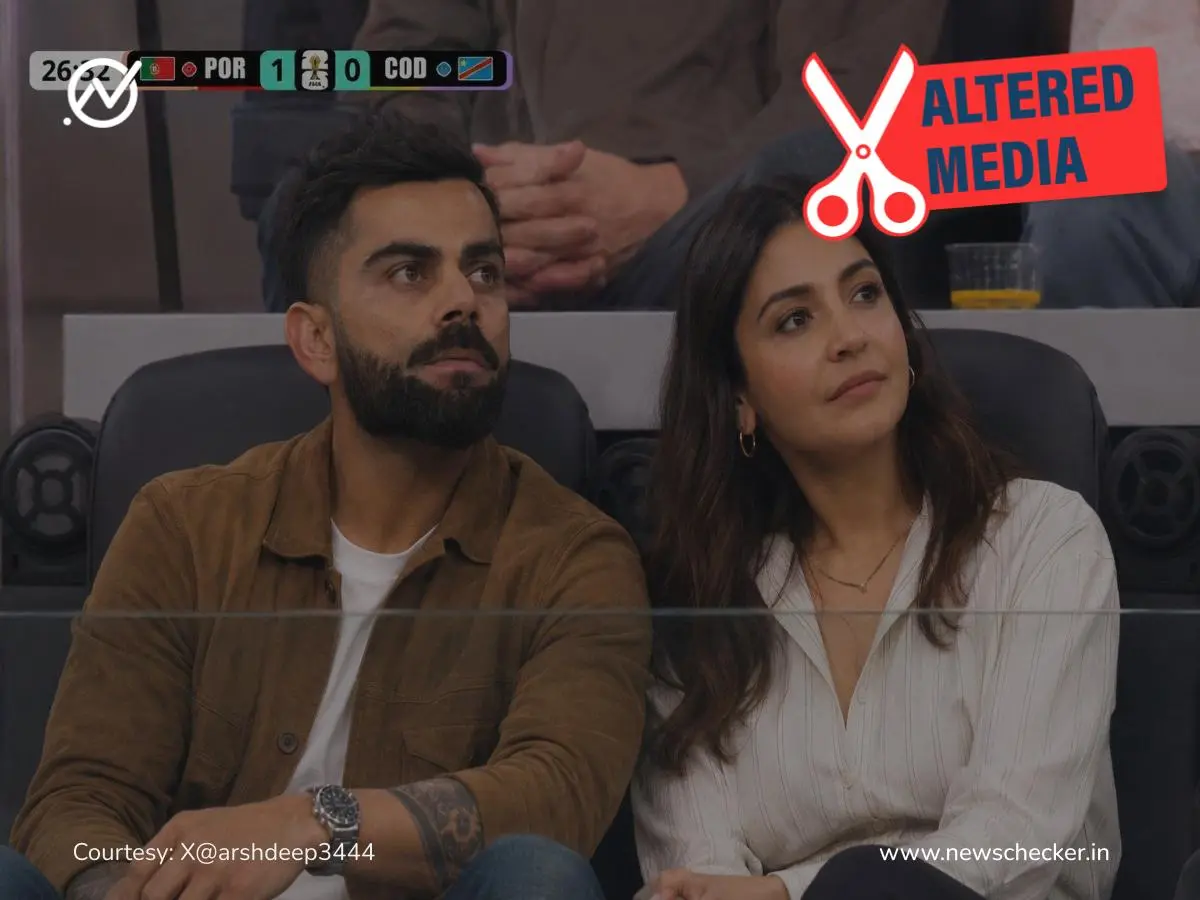 Newschecker fact check viral AI-generated photo of Virat Kohli and Anushka Sharma at FIFA World Cup 2026