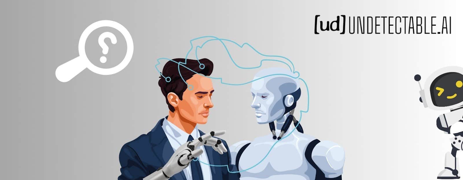 Un hombre y un robot de inteligencia artificial. 