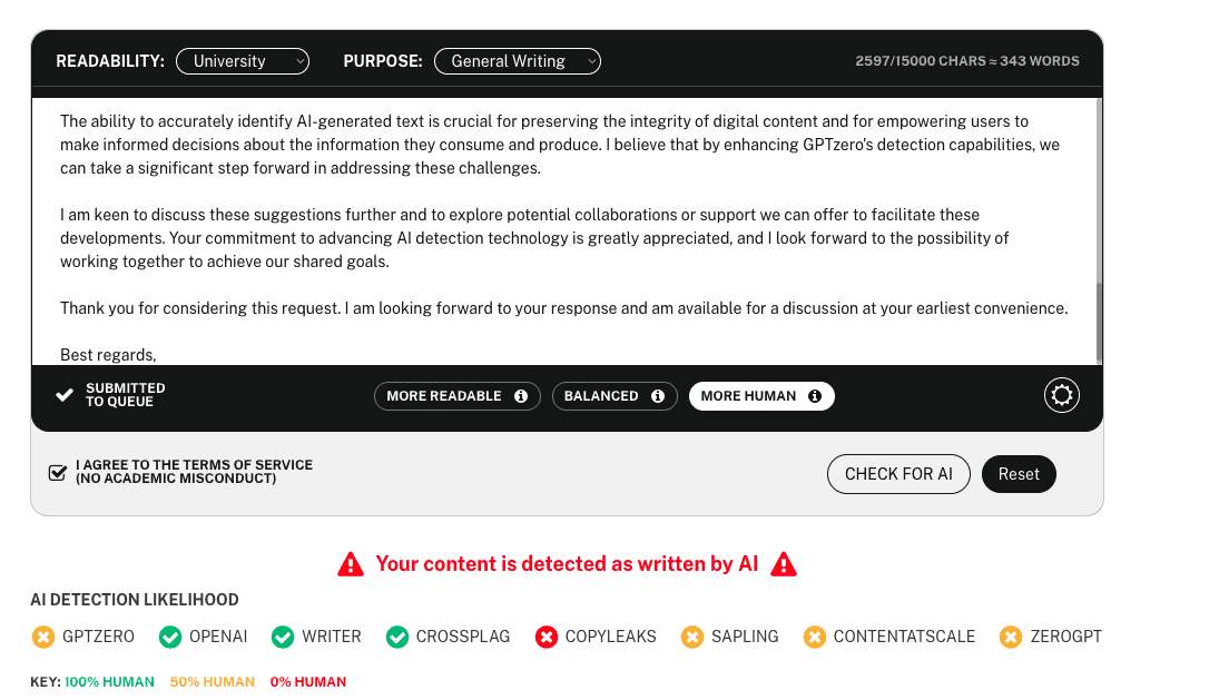 Undetectable.ai (AI-detector) screenshot