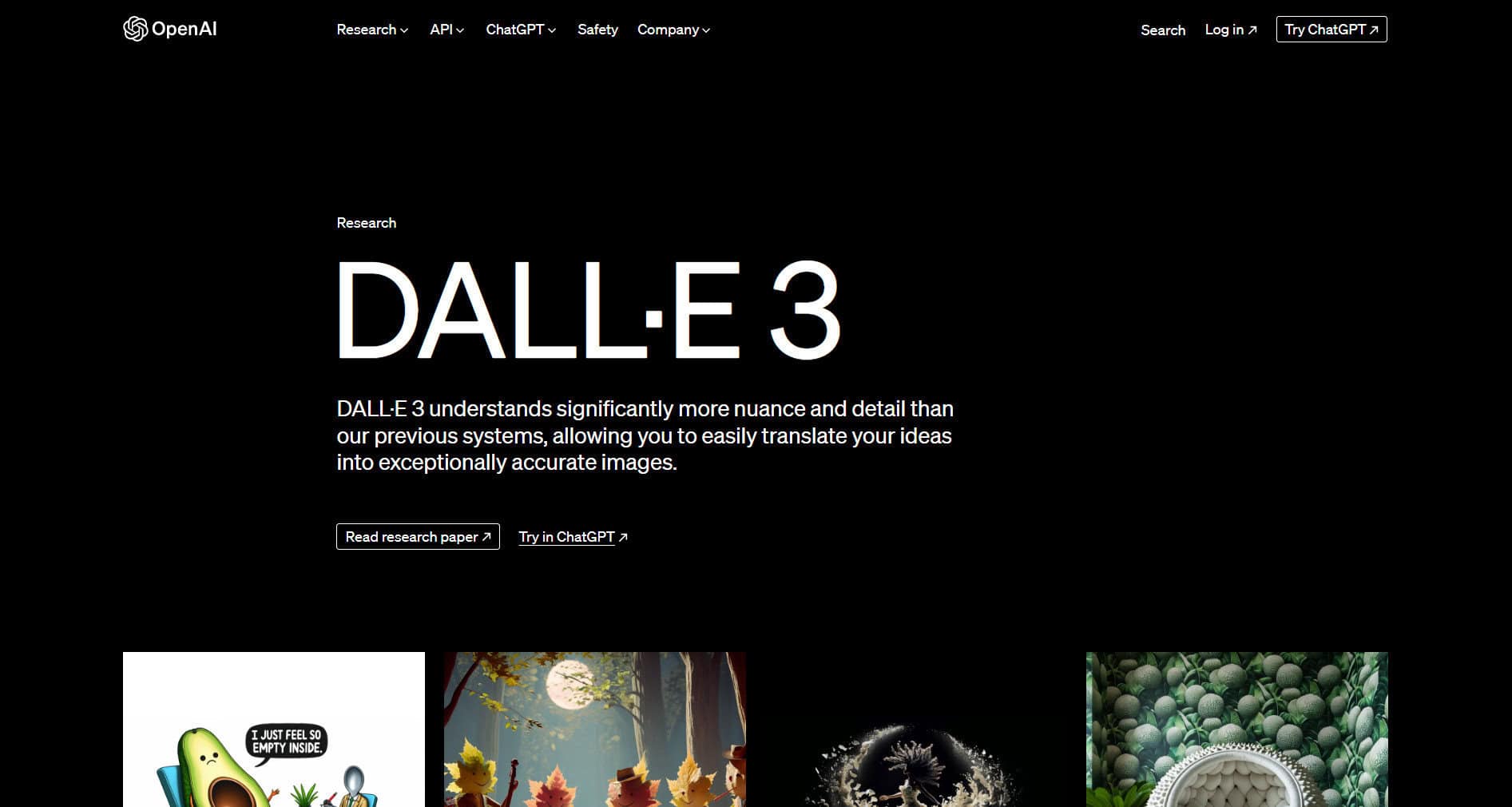 DALL-E 3 homepage