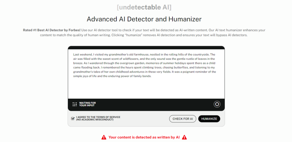 Undetectable AI - El mejor detector y humanizador de IA en general