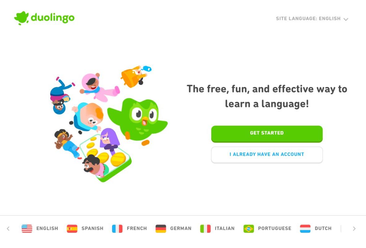 Página inicial do Duolingo