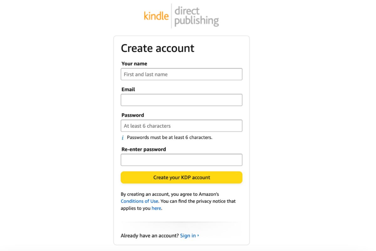 Configurar a conta Kindle Direct Publishing
