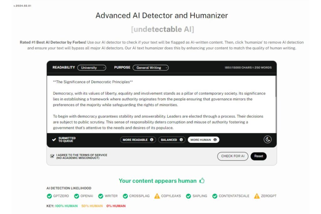 where in one click you bypass the AI detection and avoid sending flagged AI content