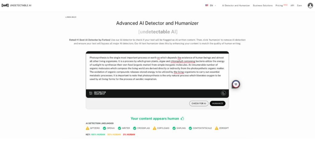 Detecting human content with Undetectable AI