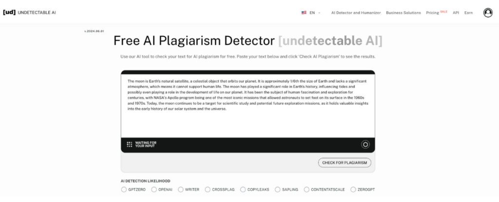 Βήμα 1 Ανοίξτε τον ανιχνευτή λογοκλοπής Undetectable Free AI Plagiarism Detector