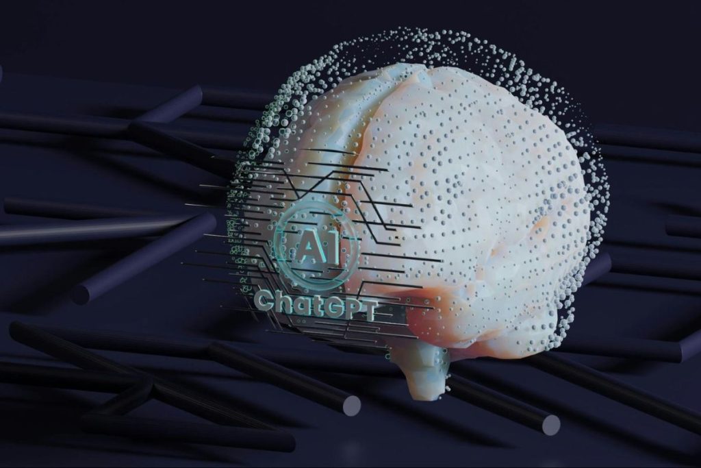 Cerebro humano cubierto con un neurolink de IA