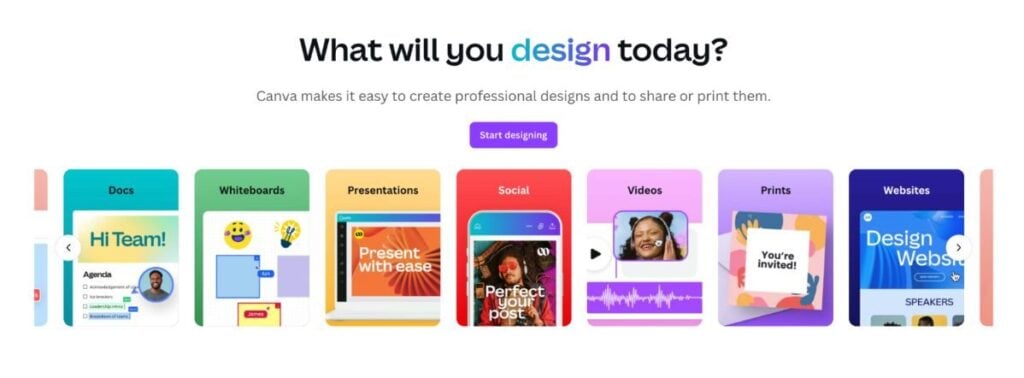 Página de inicio de Canva