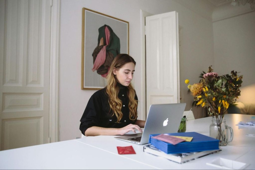 Woman working on her laptop