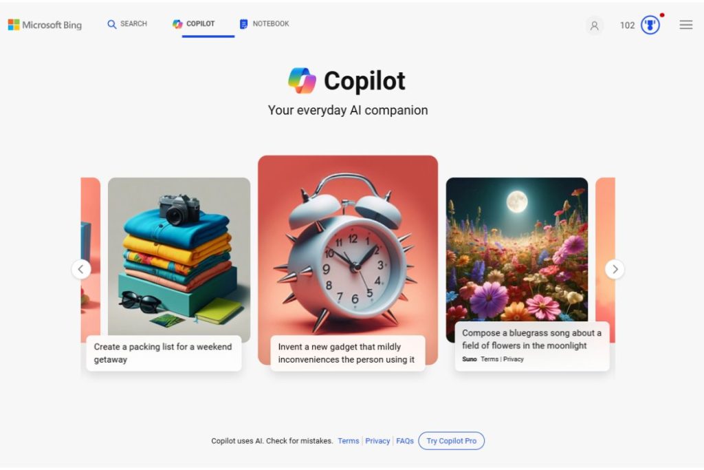 Copilot homepage