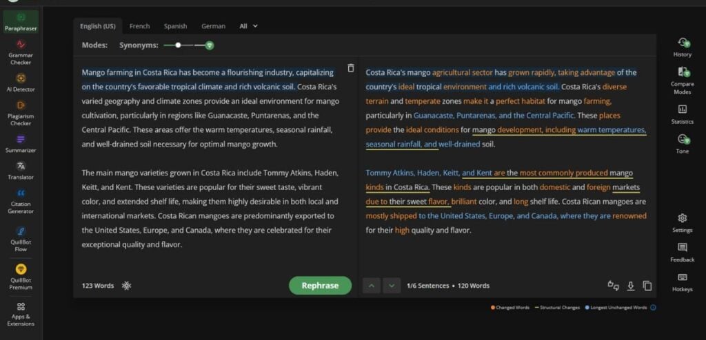 Результат работы над эссе в программе QuillBot's Paraphrasing Tool