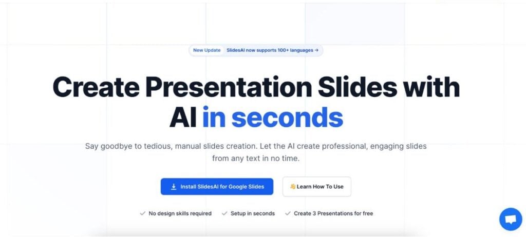 Página de inicio de SlidesAI