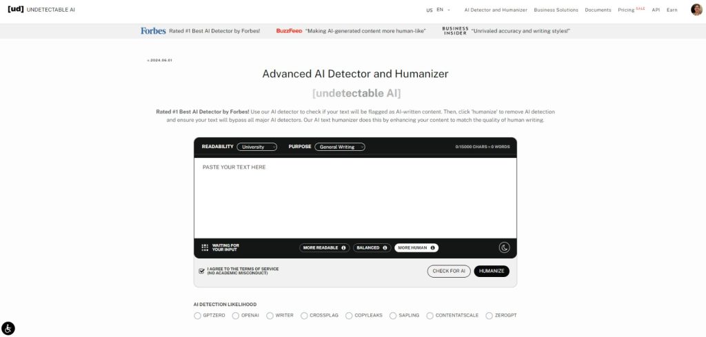 Der KI-Detektor und Humanisierer von Undetectable AI