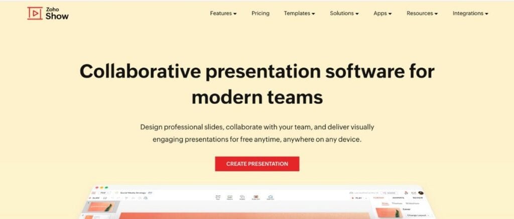 Página principal de Zoho Show