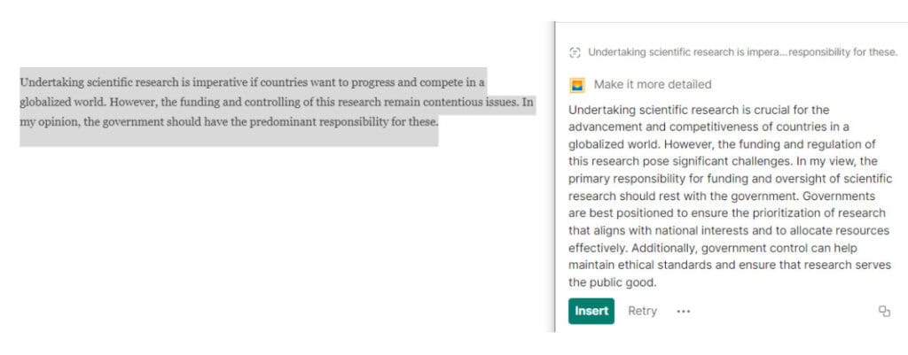 Uno dei suggerimenti precostituiti di Grammarly con un risultato dettagliato