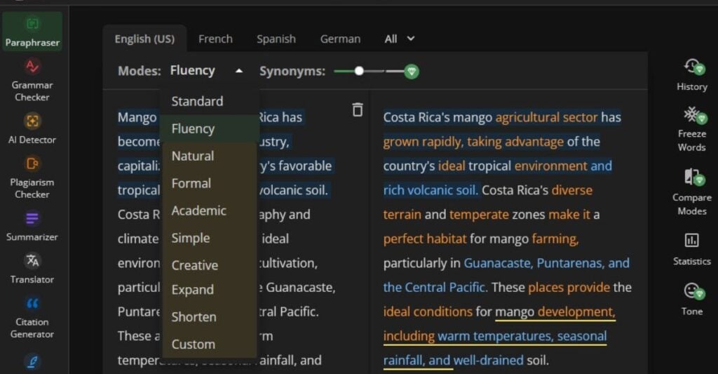 Инструмент для перефразирования QuillBot