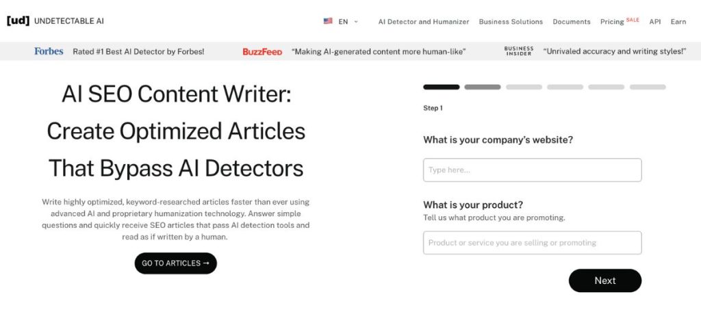 Undetectable AI SEO Content Writer - Para crear contenidos SEO-friendly