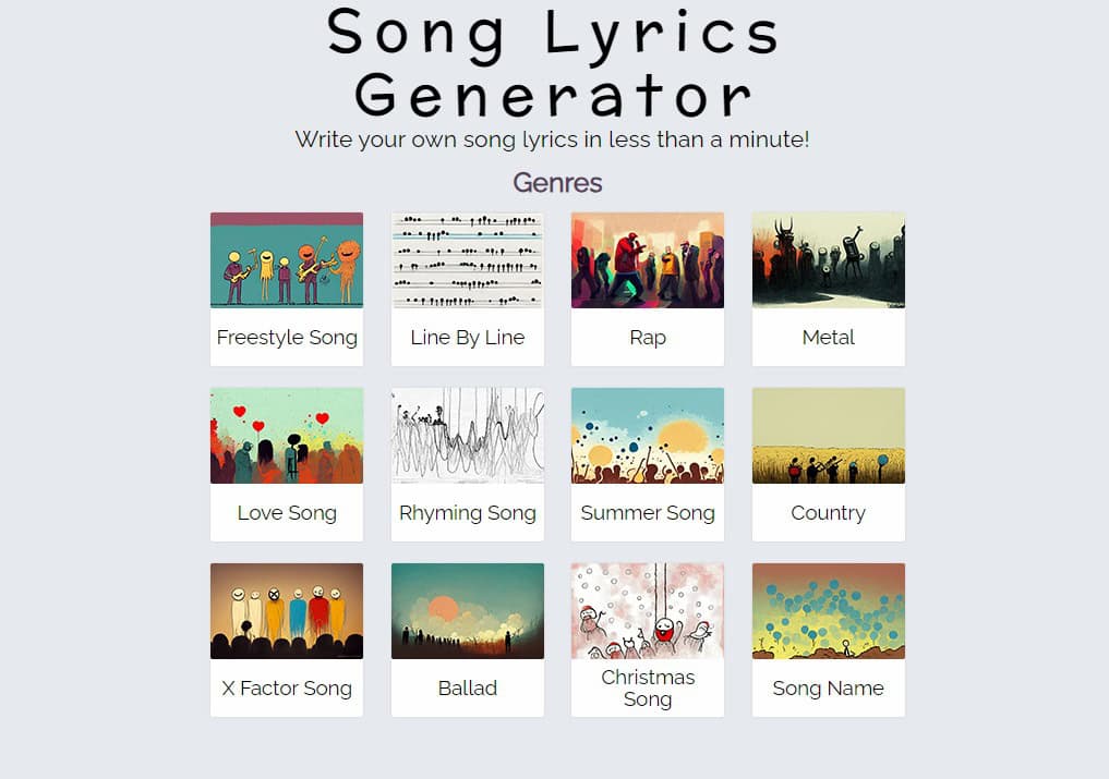 Página inicial do Song Lyric Generator