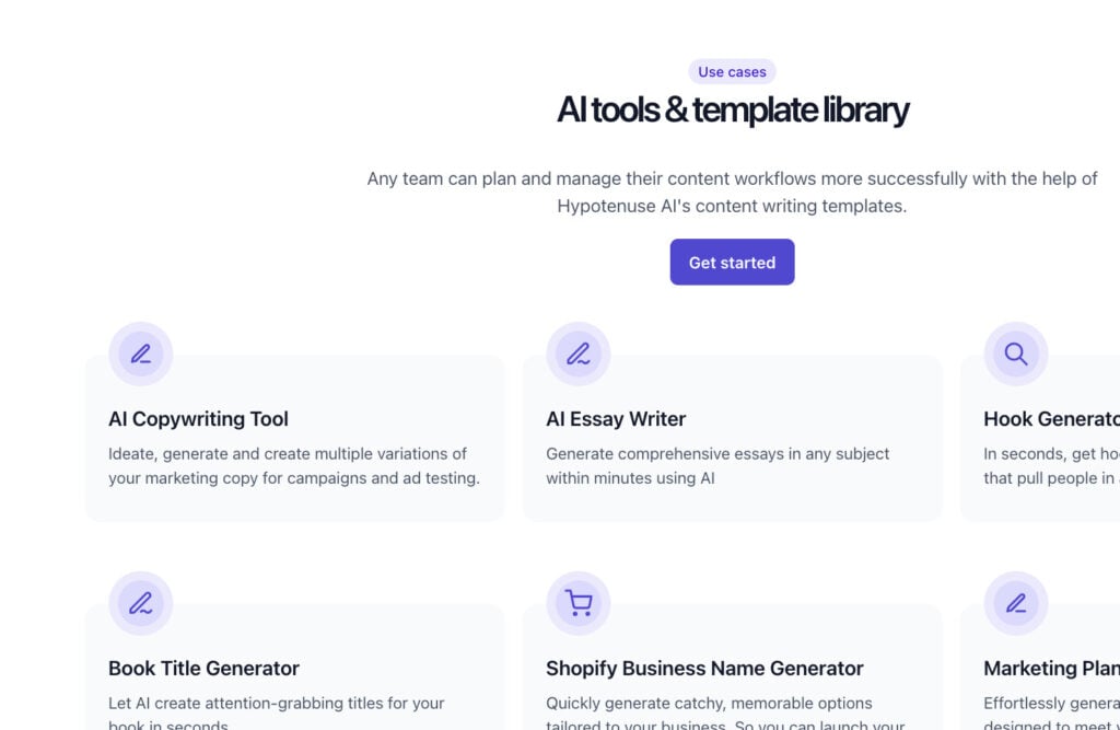 Hypotenuse AI tools and templates