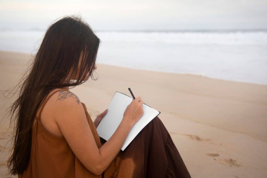 Sad woman near sea
