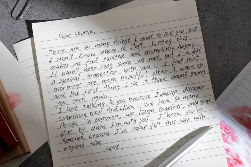 List miłosny z kolekcją romantycznej papeterii