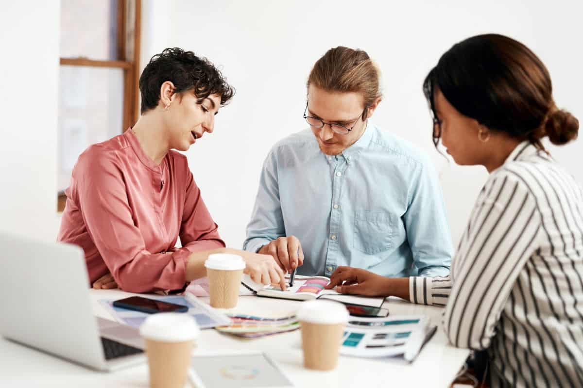 Creativity people or color palette in meeting for planning discussion