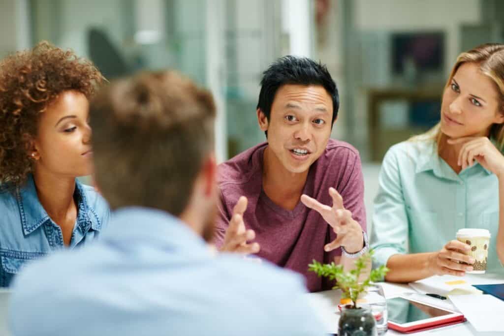 Talking business and employees planning teamwork and partnership