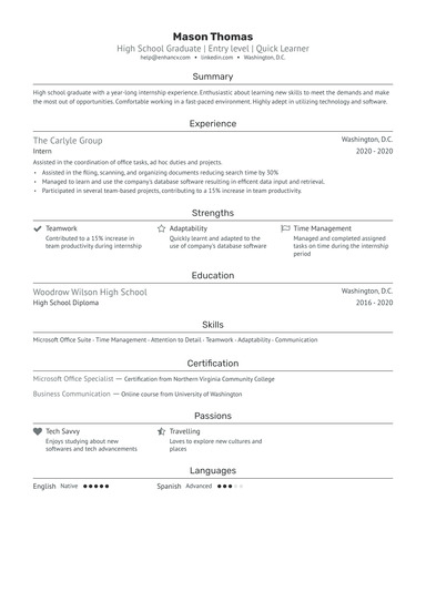 High School Resume Example & Template for Your First Job resume