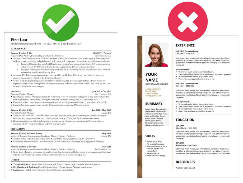 Example of ATS-friendly vs Non-optimized resume