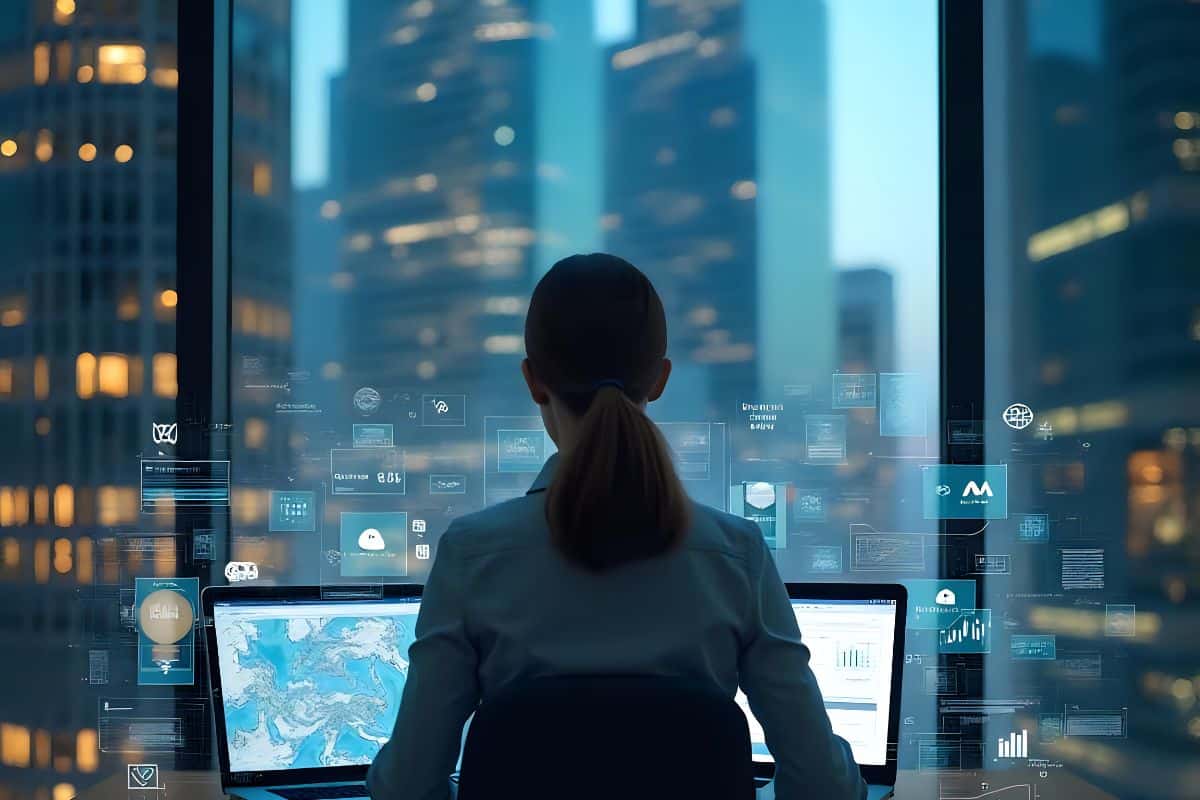 Businesswoman stacking coins to represent success