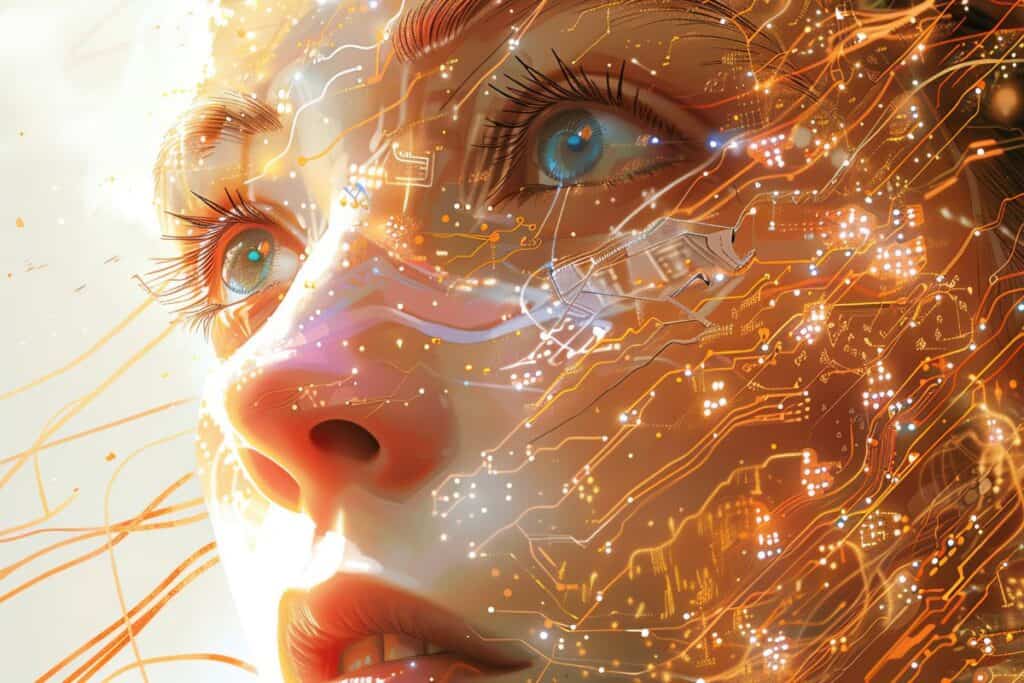 An artistic depiction of ai with intricate handdrawn circuitry more clarity