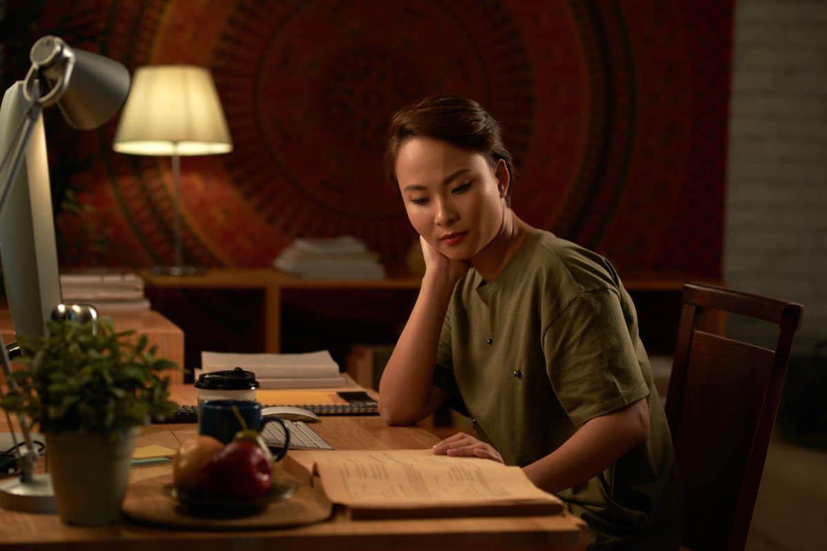 Student doing homework at night