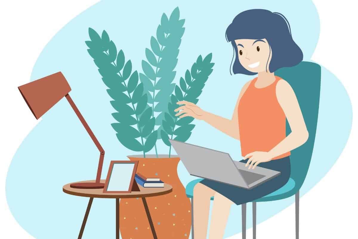 Illustratie van een vrouw met een laptop op haar schoot