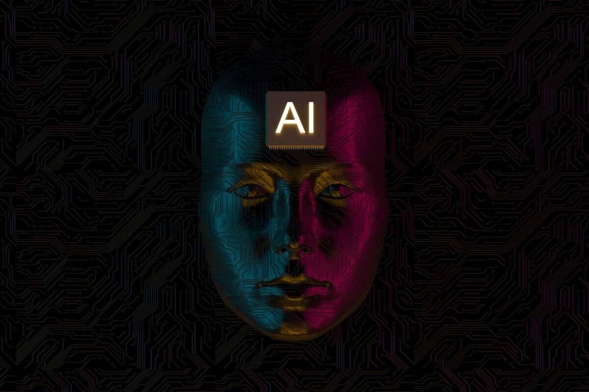 Immagine stock di un robot AI, simbolo dell'intelligenza artificiale