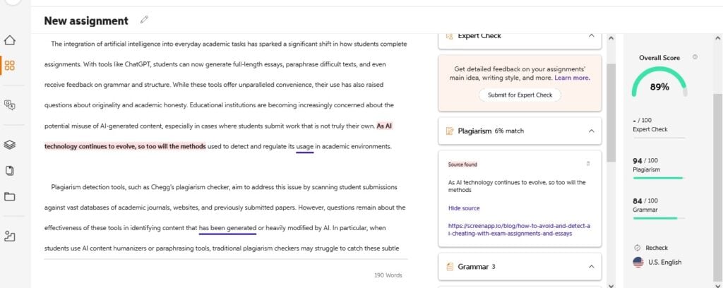 Screenshot of Chegg's plagiarism checker analyzing a new assignment for duplicate content.