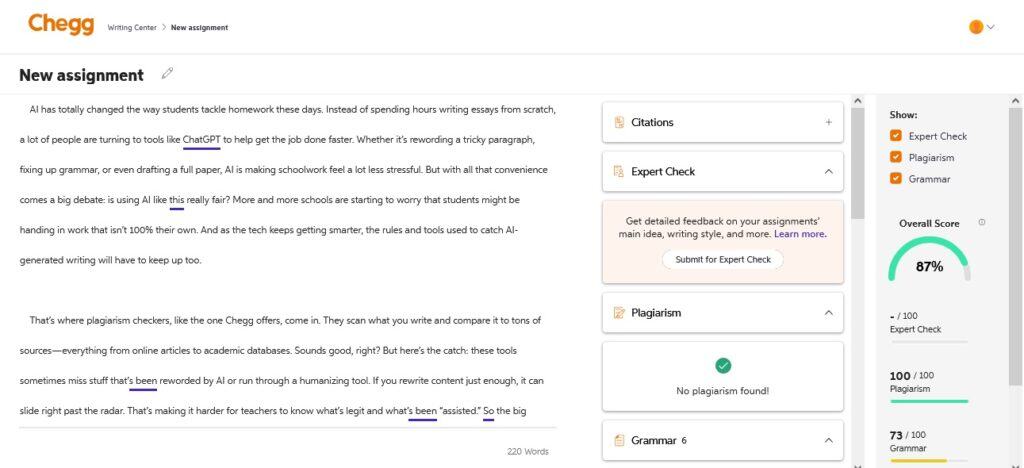 Chegg Plagiarism Checker 评论：功能与准确性 chegg
