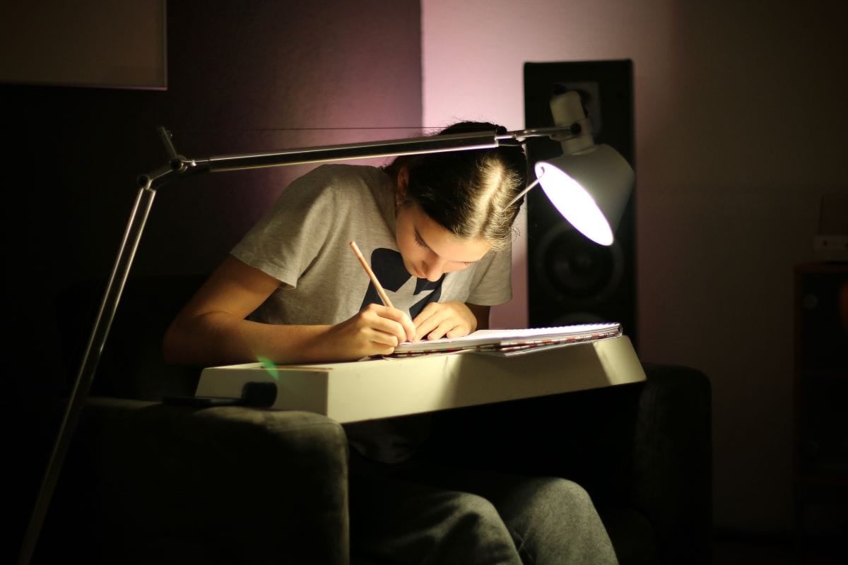 Teenage girl studying at home
