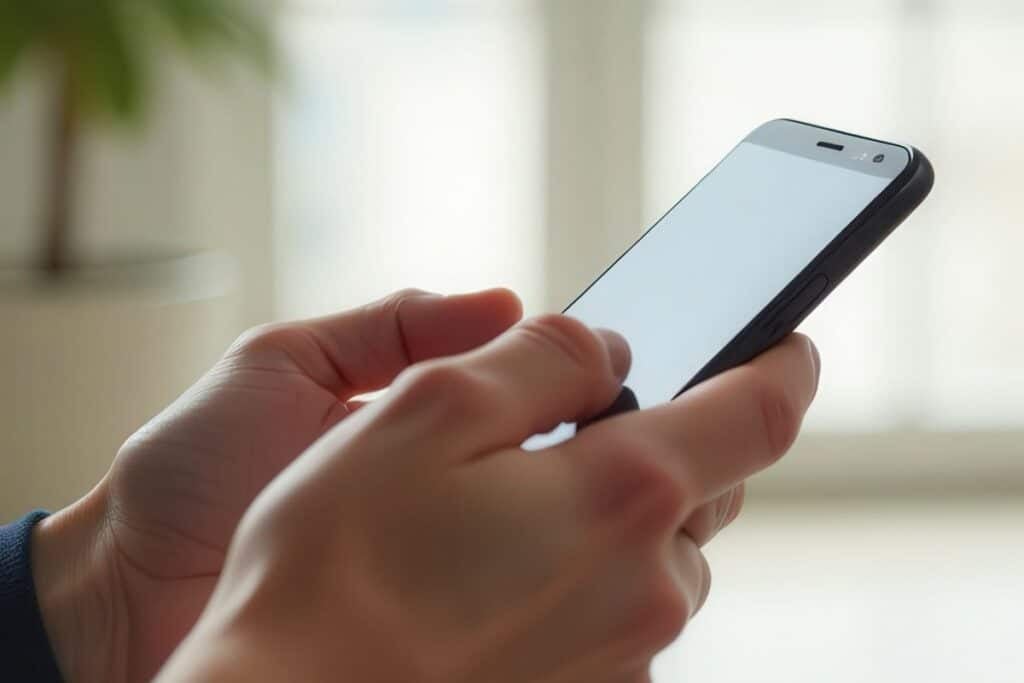 Office worker using smartphone browsing