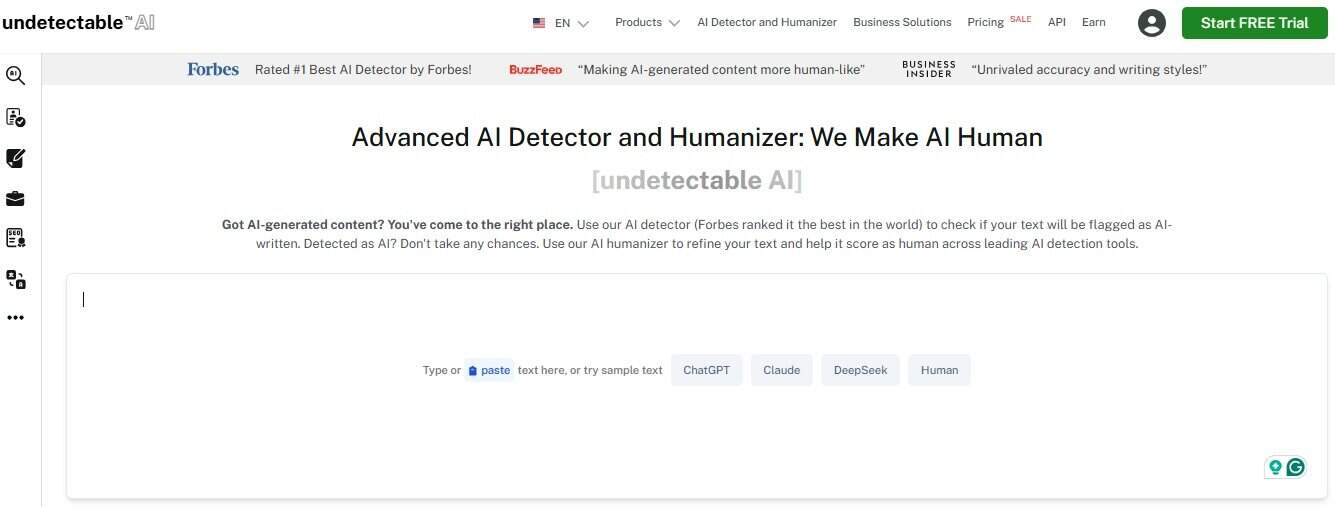 Screenshot of Undetectable AI showing Advanced AI Detector and Humanizer tools interface