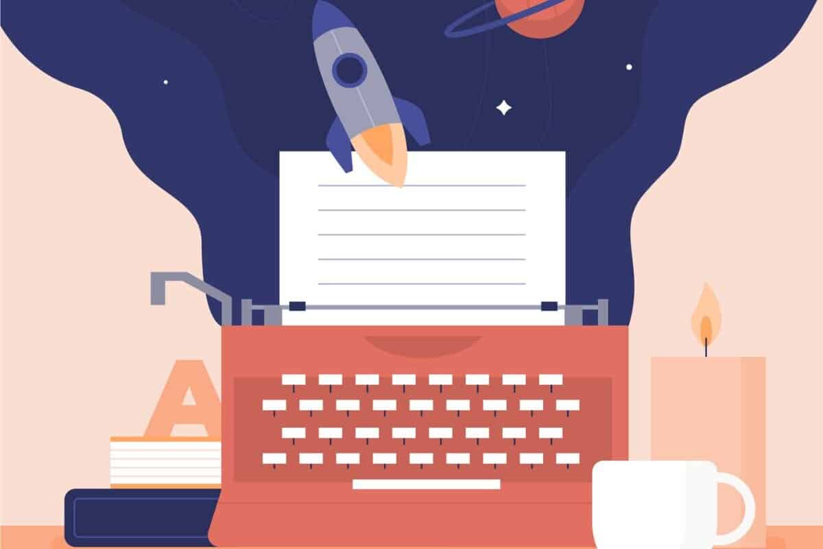 Illustrated image of a vintage typewriter with a sheet of paper inserted