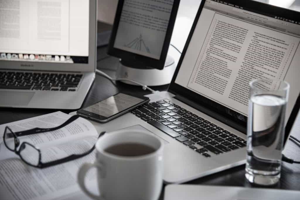 Close-up of laptops on desk