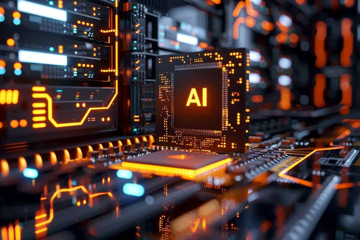 Ai text with connections and wires around for technology