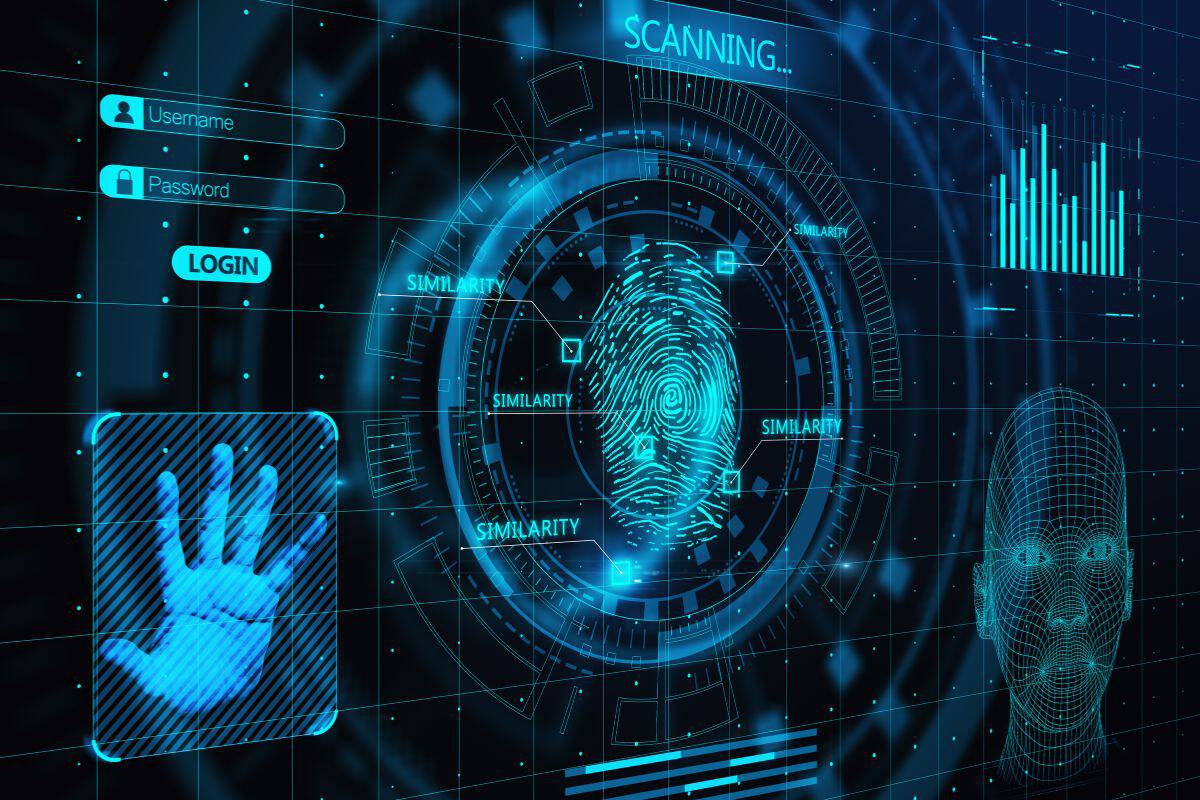 Abstract glowing finger scanning hologram