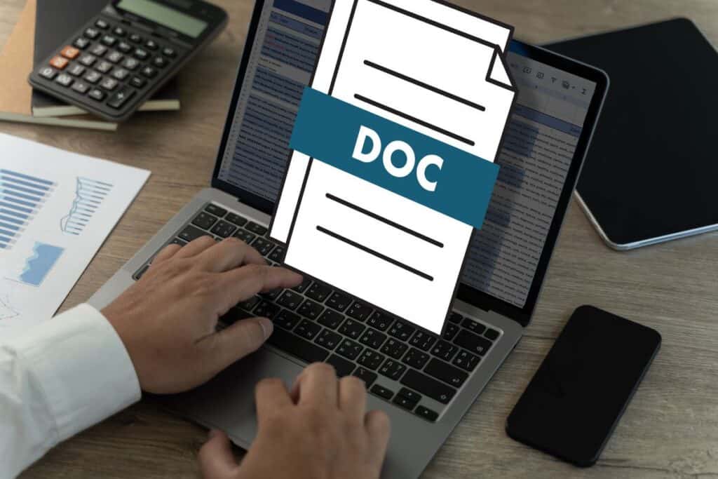 Google doc on laptop computer displaying business documents
