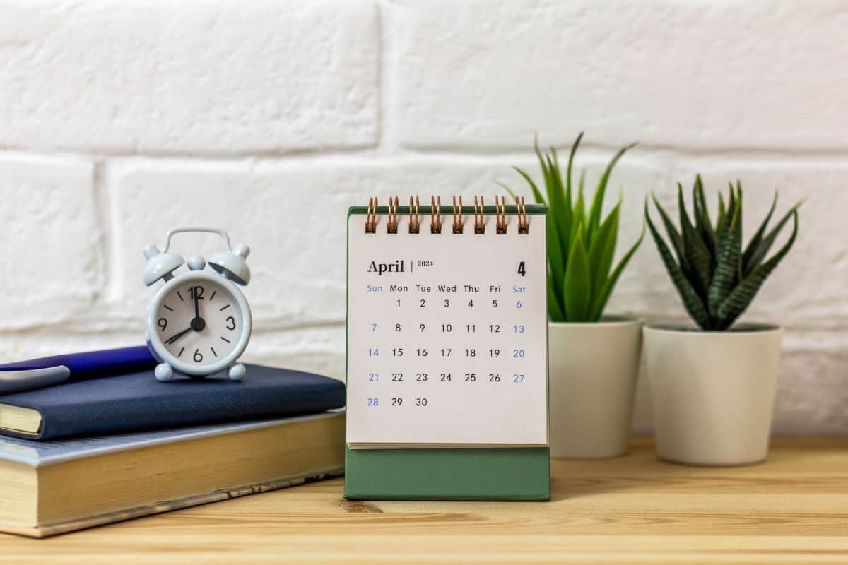 Calendar for planning for april in the workplace