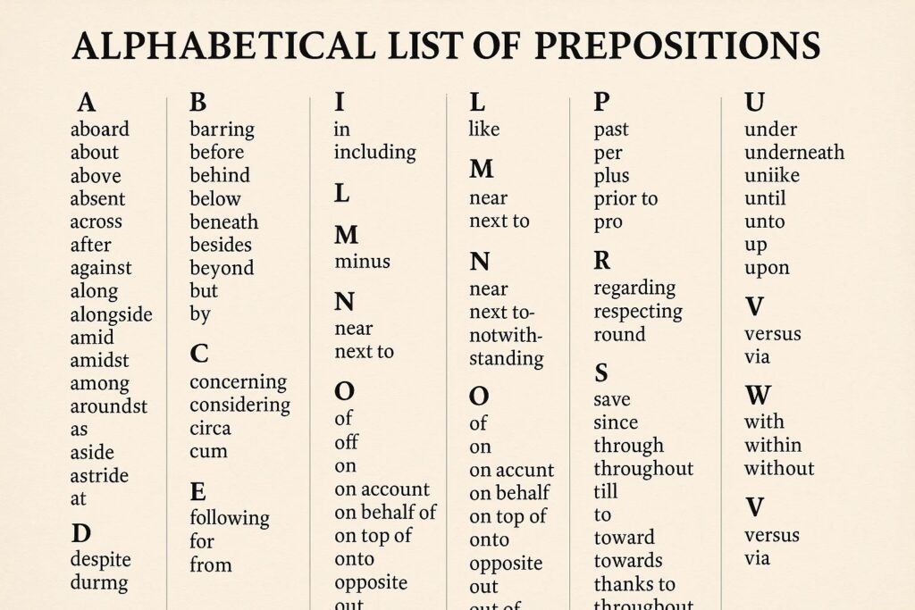 List of Prepositions in English Grammar + Examples list of prepositions
