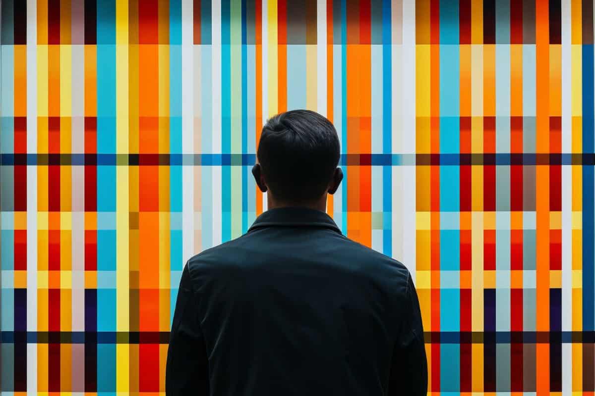 Colorful op art symmetry contemplation and mosaiclike installations