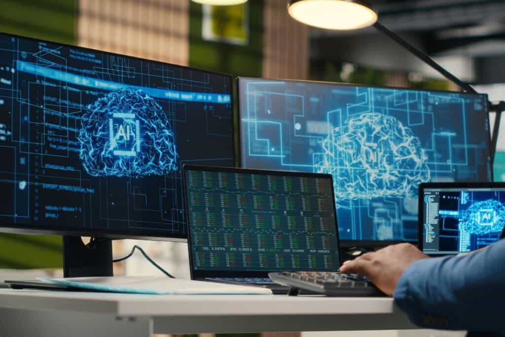 Black businessman using ai digital tools and machine learning