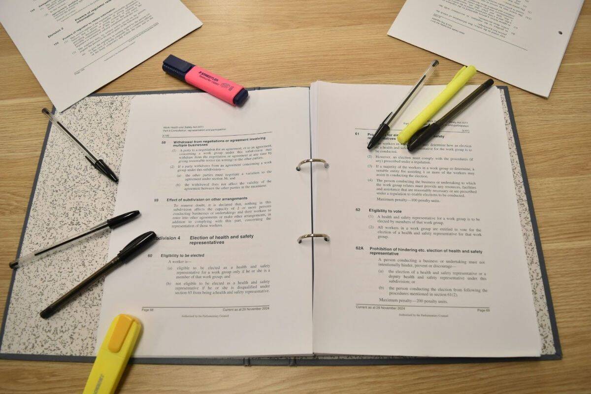 Papers, pens, and highlighters are laid out for studying