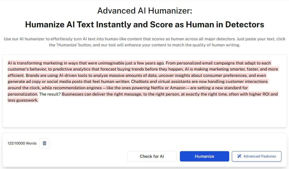 EssayPro plagiarism checker screenshot showing test results for text generated by Undetectable AI